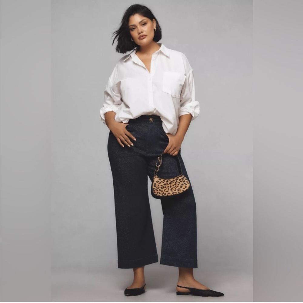 Anthropologie The Colette High-Rise Cropped Wide-Leg Jeans Sparkle plus 16 W - Picture 1 of 9